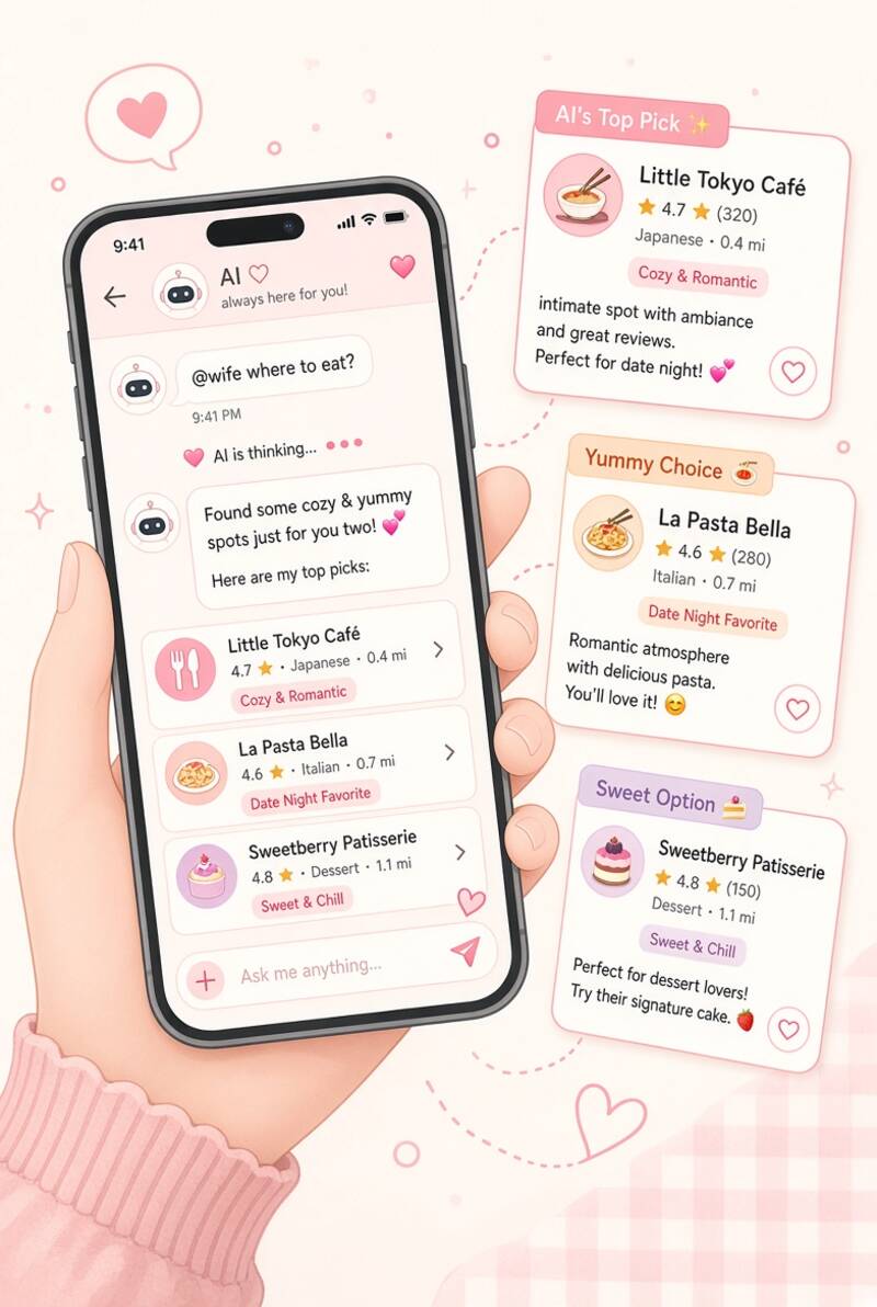 App mockup showing AI recommendations